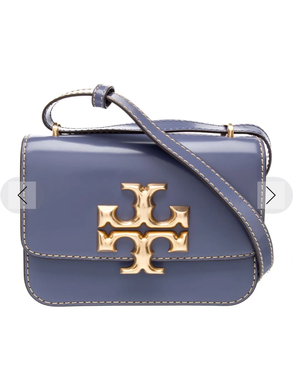 Tory Burch Blue Leather Shoulder Bag with Oversized Gold Logo